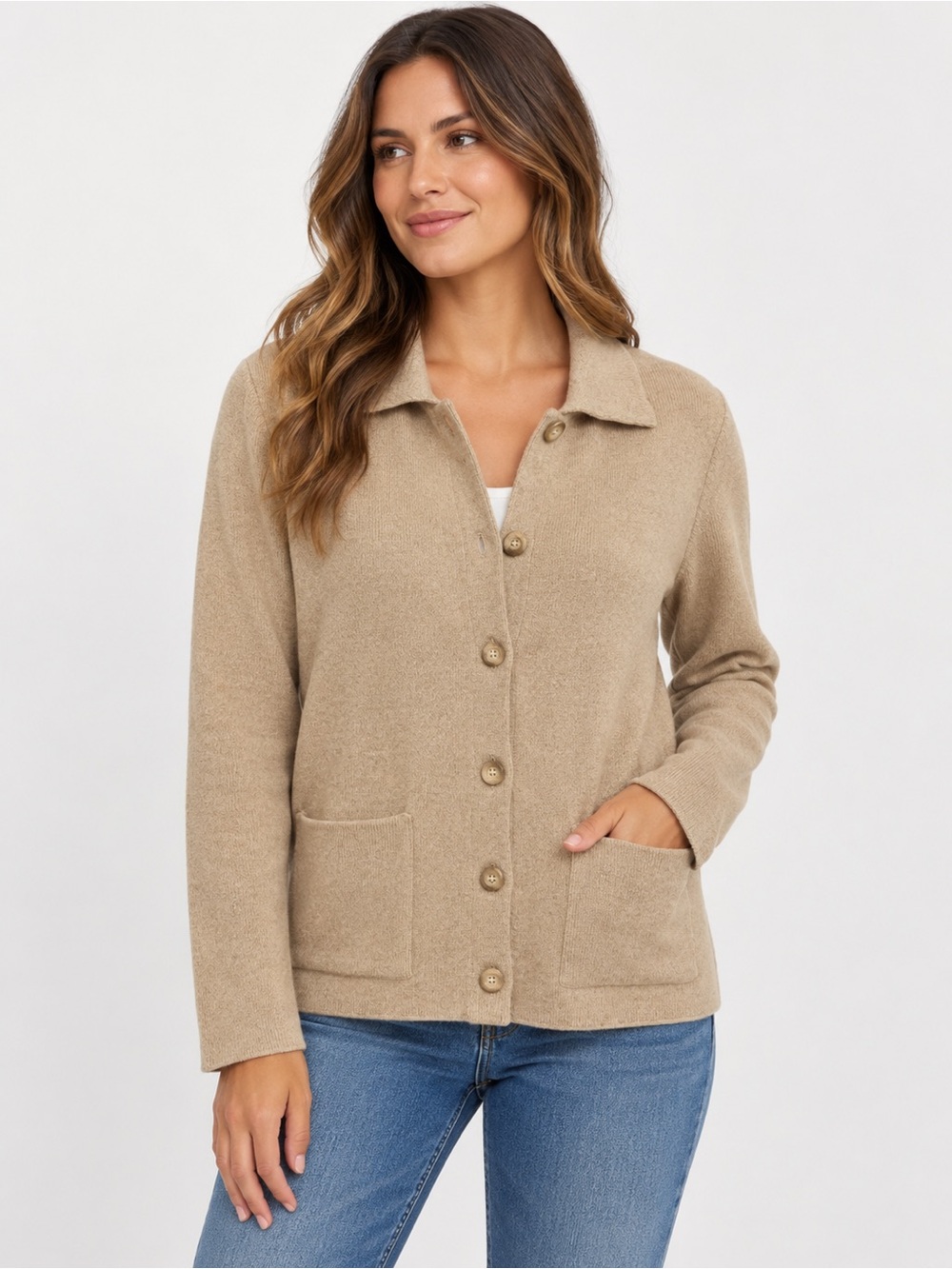Le Petit Baigneur Tan Button-Front Cardigan Jacket M